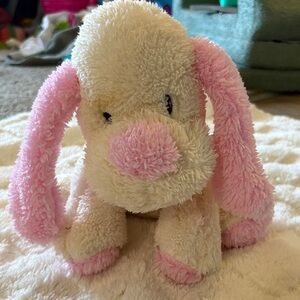 Adorable Pink and White Plush Puppy